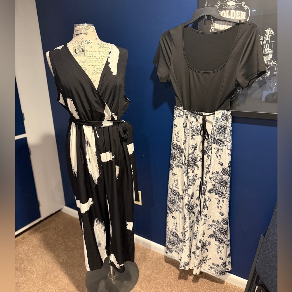 SHEIN curve Black and White Abstract Jumpsuit and maxi dress